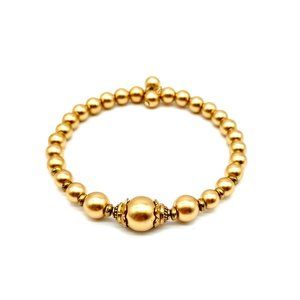 Gold Tone Glass Beaded Bracelet. Handmade Memory Wire Jewelry Made in USA